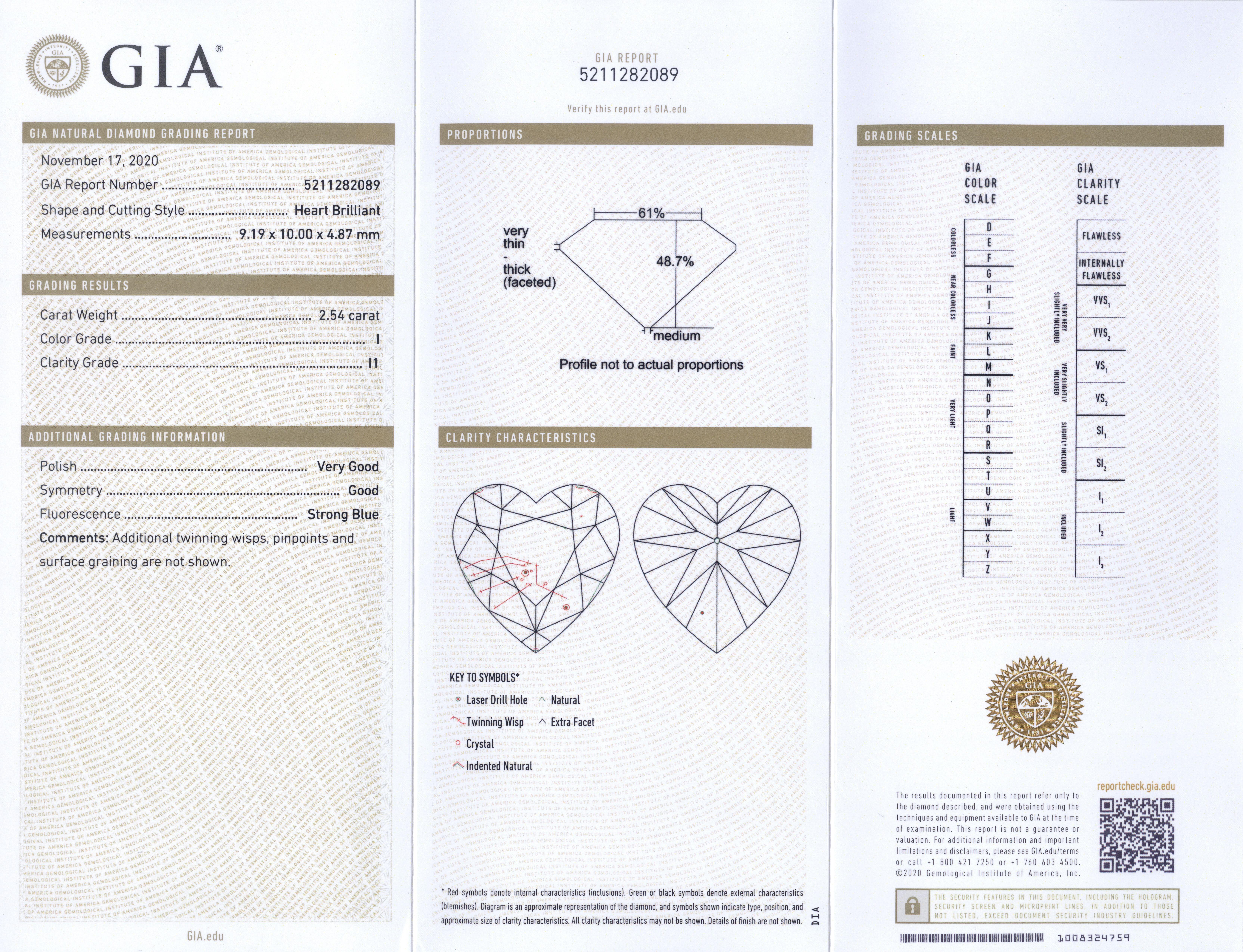 GIA Certified 2.54 Carat Diamond Heart Necklace in 18 Karat White Gold 5