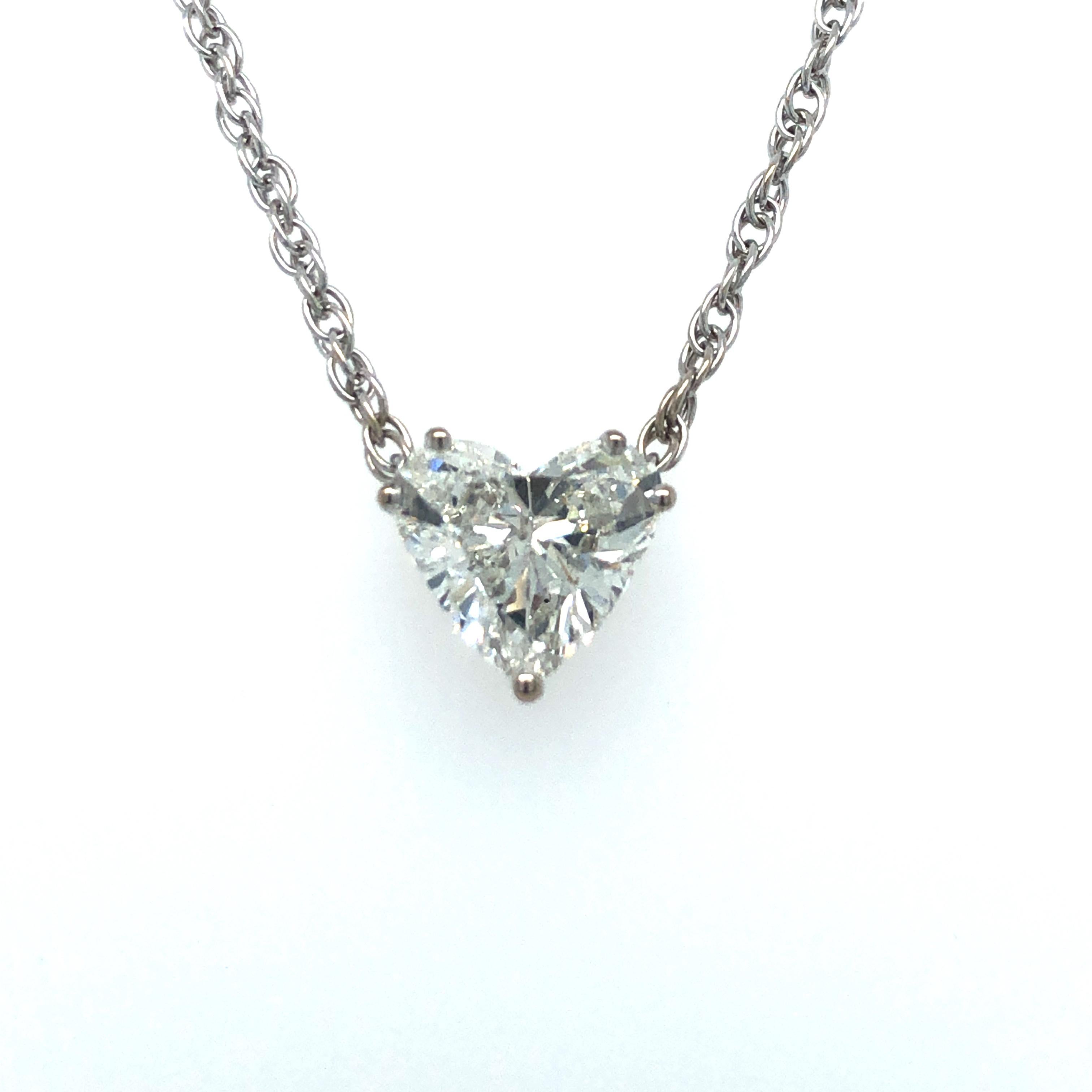 Women's or Men's GIA Certified 2.54 Carat Diamond Heart Necklace in 18 Karat White Gold