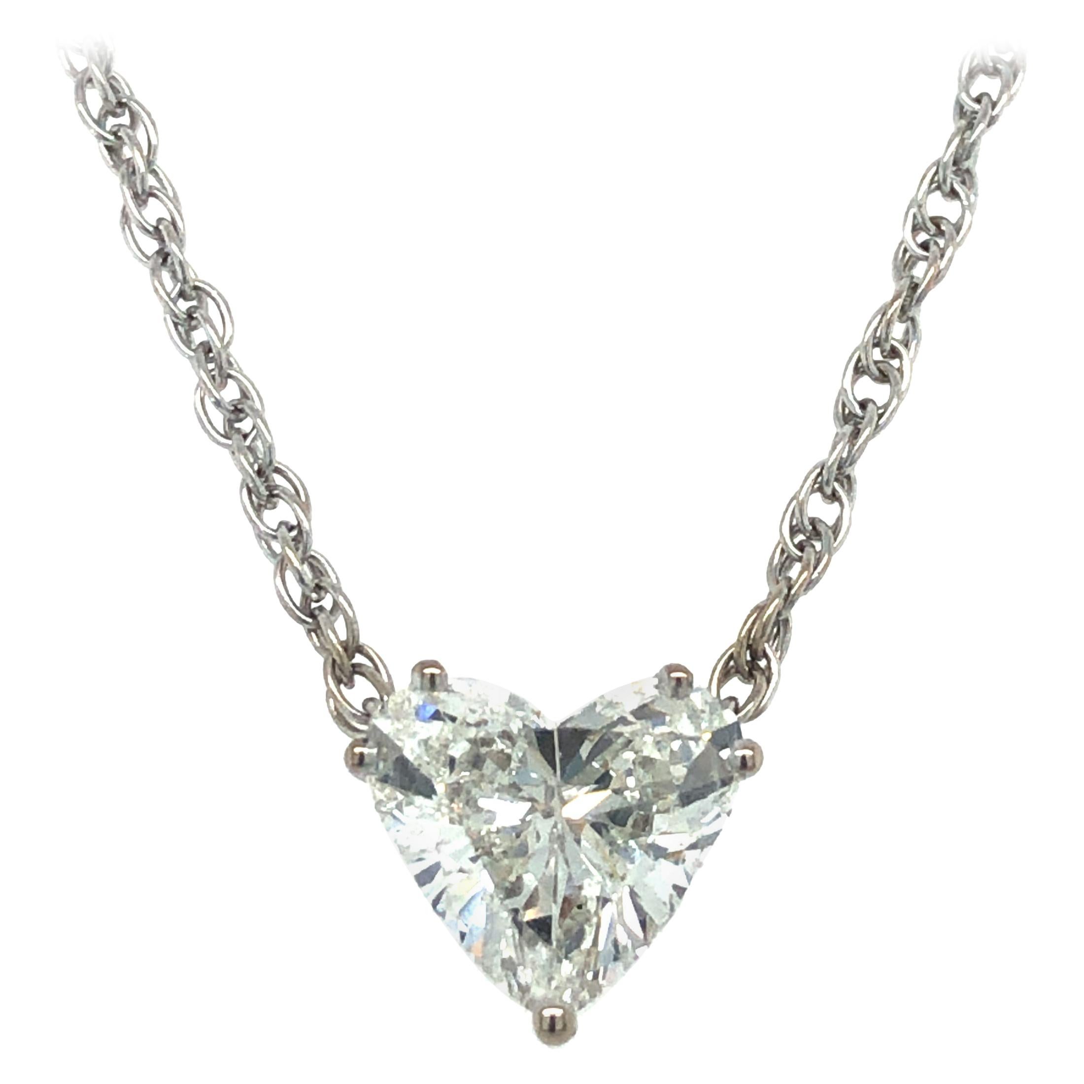 GIA Certified 2.54 Carat Diamond Heart Necklace in 18 Karat White Gold