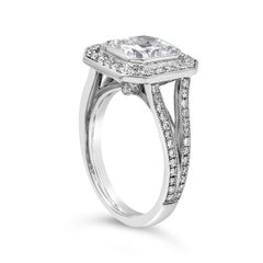 GIA Certified 2.54 Carats Radiant Cut Diamond Halo Engagement Ring in Platinum