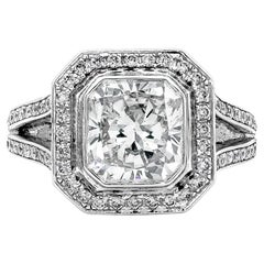 GIA Certified 2.54 Carats Radiant Cut Diamond Halo Split-Shank Engagement Ring