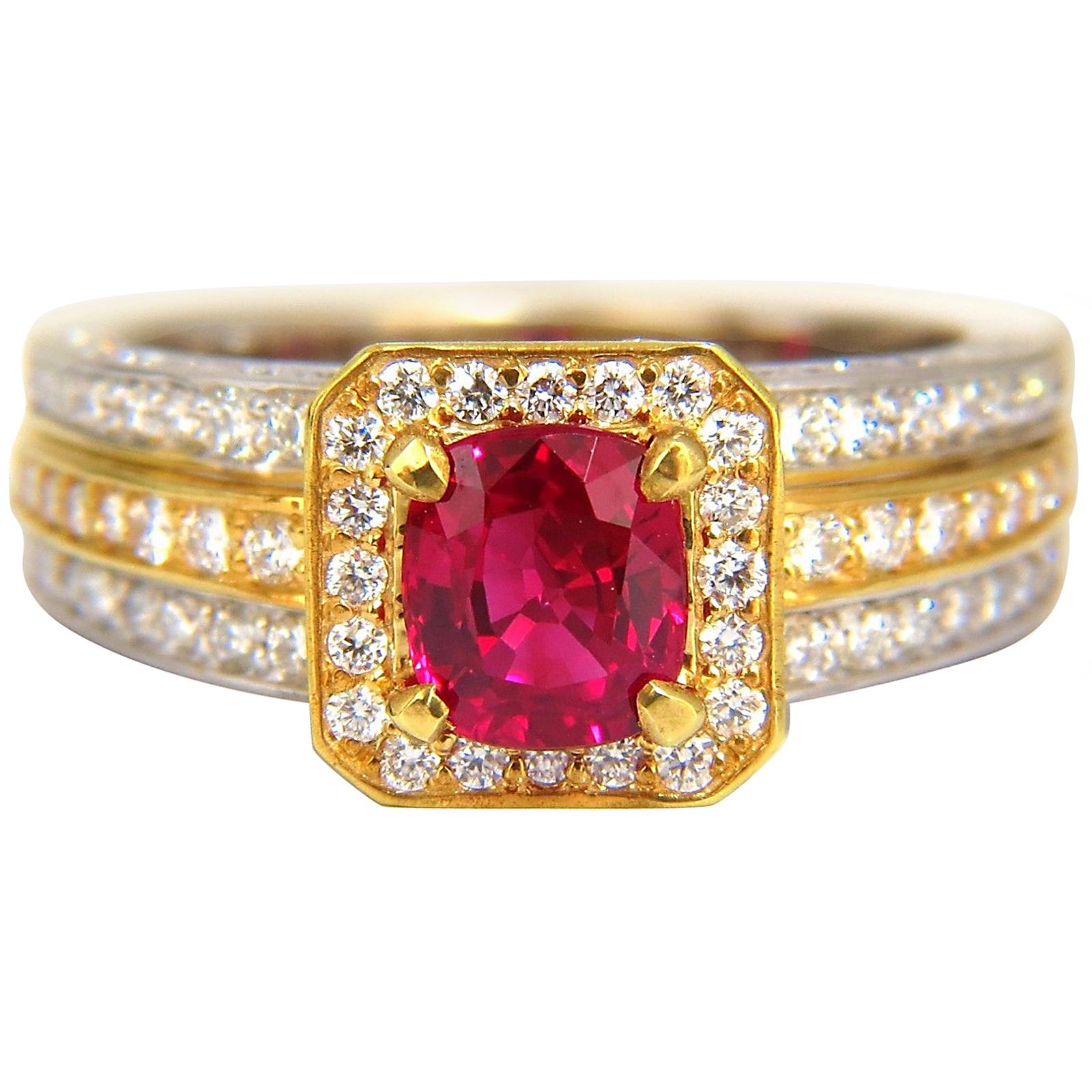 GIA Certified 2.54 Carat Vivid Red Ruby Diamonds Ring For Sale