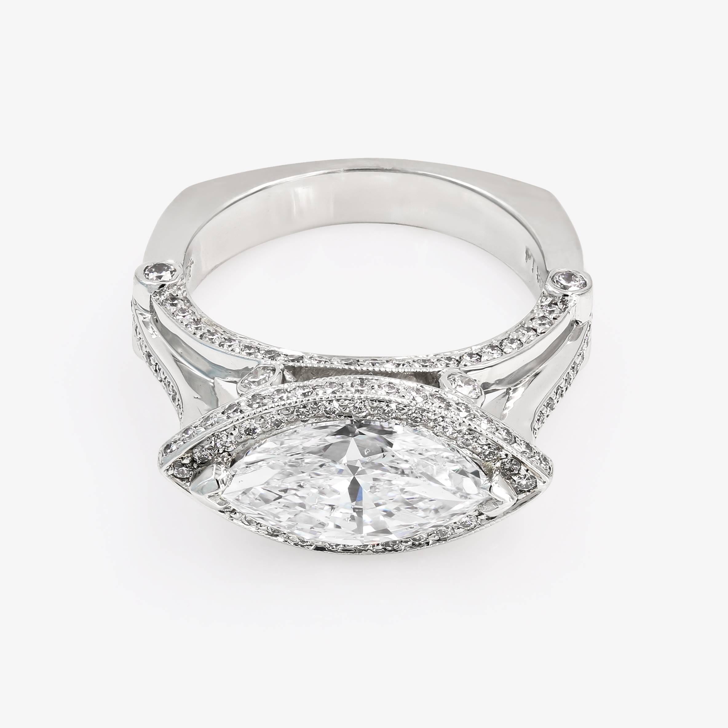 Women's GIA Certified 2.54 Carat Marquise Cut Halo Set Diamond Ring