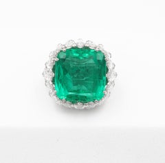 GIA Certified 25.45 Carat Colombian Emerald Diamond Cocktail Ring