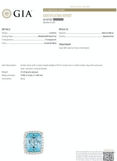 GIA Certified 25.47 Carat Aquamarine and Diamond Cocktail Ring in Platinum