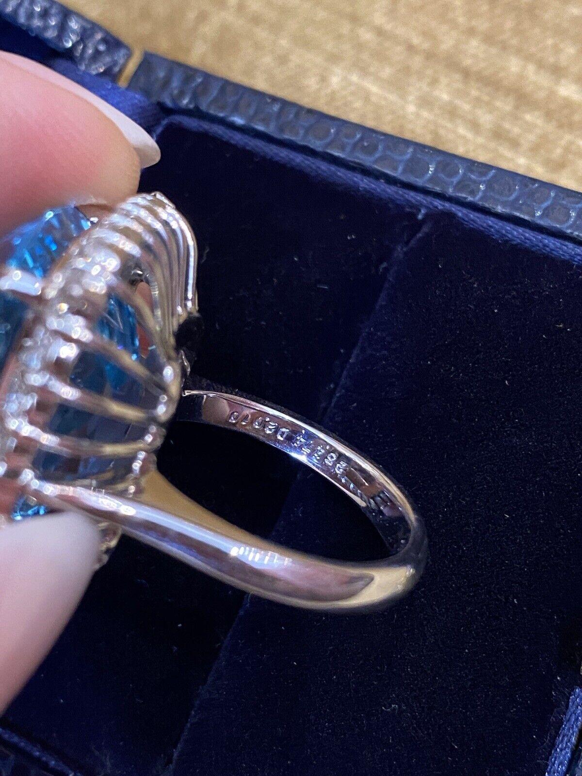 GIA Certified 25.47 Carat Aquamarine and Diamond Cocktail Ring in Platinum For Sale 1