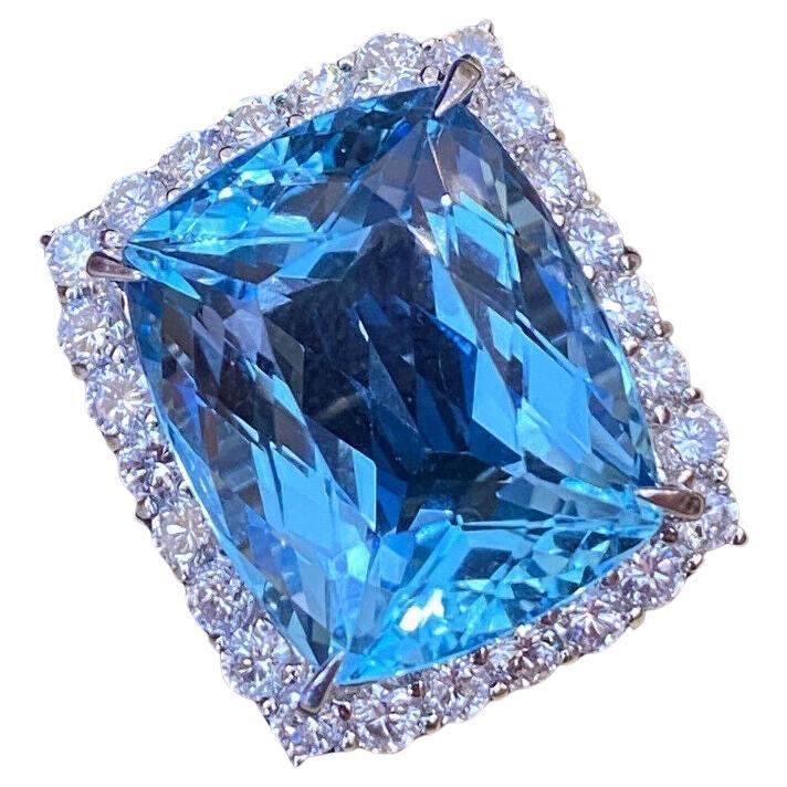 GIA Certified 25.47 Carat Aquamarine and Diamond Cocktail Ring in Platinum For Sale