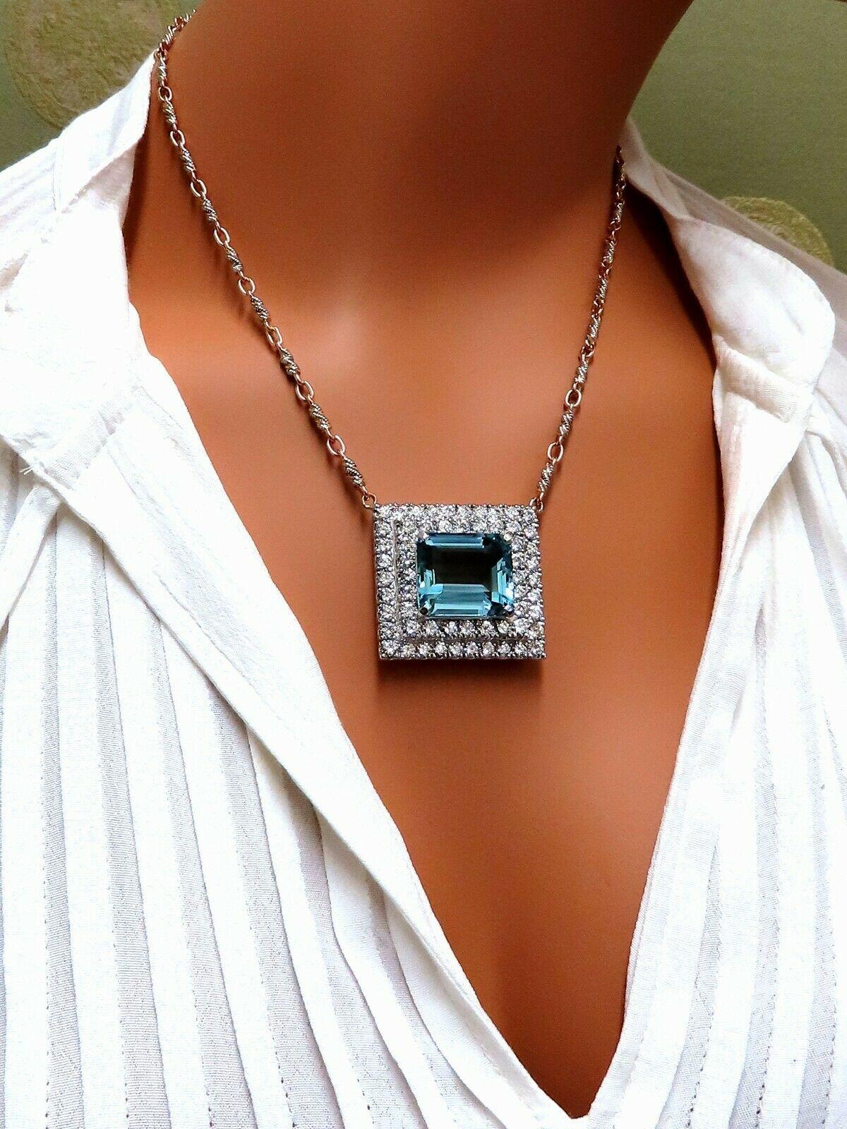 GIA-zertifiziert 25,48ct. Natürlicher „Blauer“ Aquamarin 15ct Diamanten Halskette 18 Karat im Angebot 2