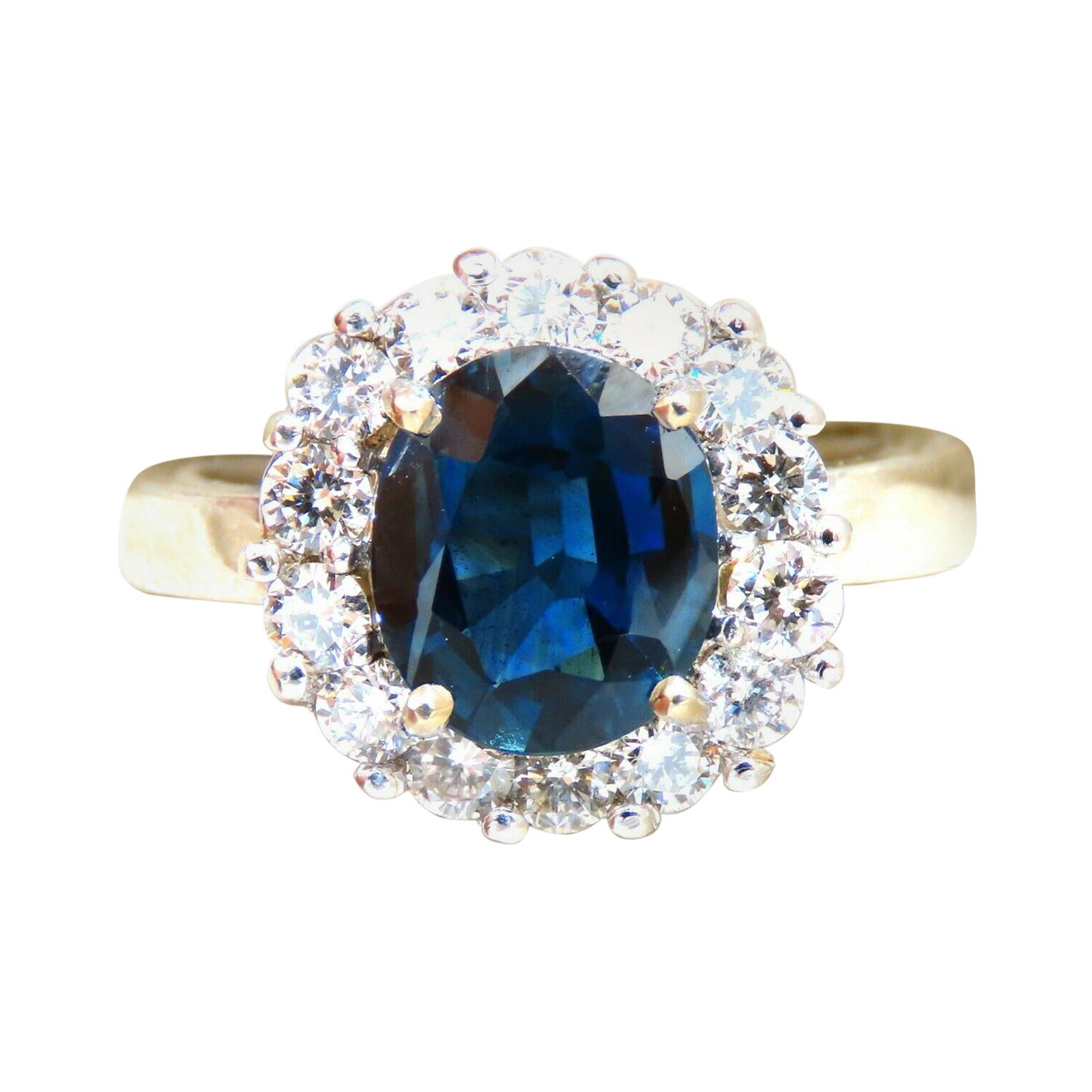 GIA Certified 2.54ct Natural Teal Blue Sapphire Diamond Ring 14 Karat For Sale