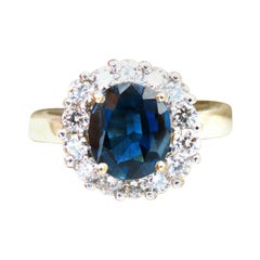 GIA Certified 2.54ct Natural Teal Blue Sapphire Diamond Ring 14 Karat