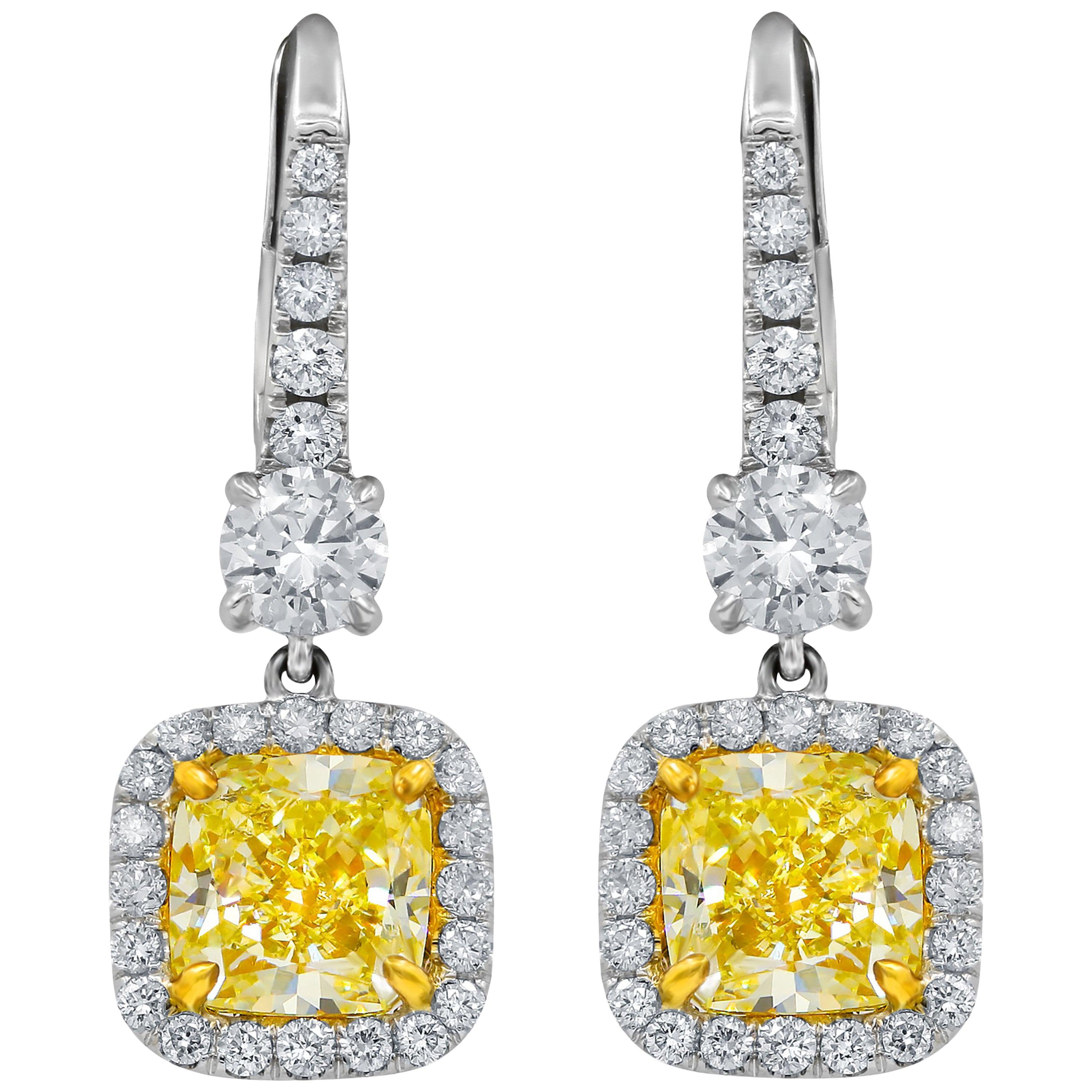 GIA Certified 2.55 Carat Canary Yellow Diamond Earrings