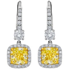 GIA Certified 2.55 Carat Canary Yellow Diamond Earrings