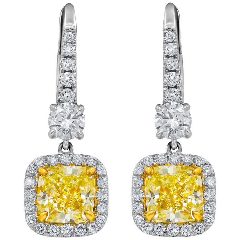 GIA Certified 2.55 Carat Canary Yellow Diamond Earrings at 1stDibs