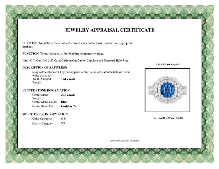 DiamondTown GIA Certified 2.55 Carat Cushion Cut Ceylon Sapphire Ring  For Sale 4