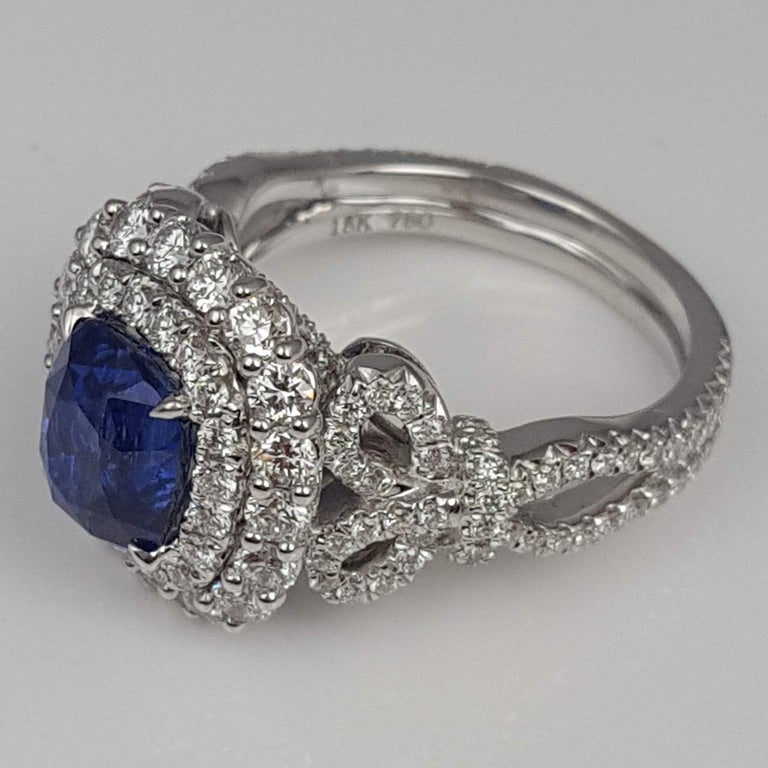 Women's DiamondTown GIA Certified 2.55 Carat Cushion Cut Ceylon Sapphire Ring  For Sale