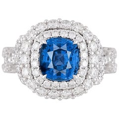 GIA Cert 2.55 Ct Cushion Ceylon Sapphire and 2.44ct Natural Diamond Ring ref1045