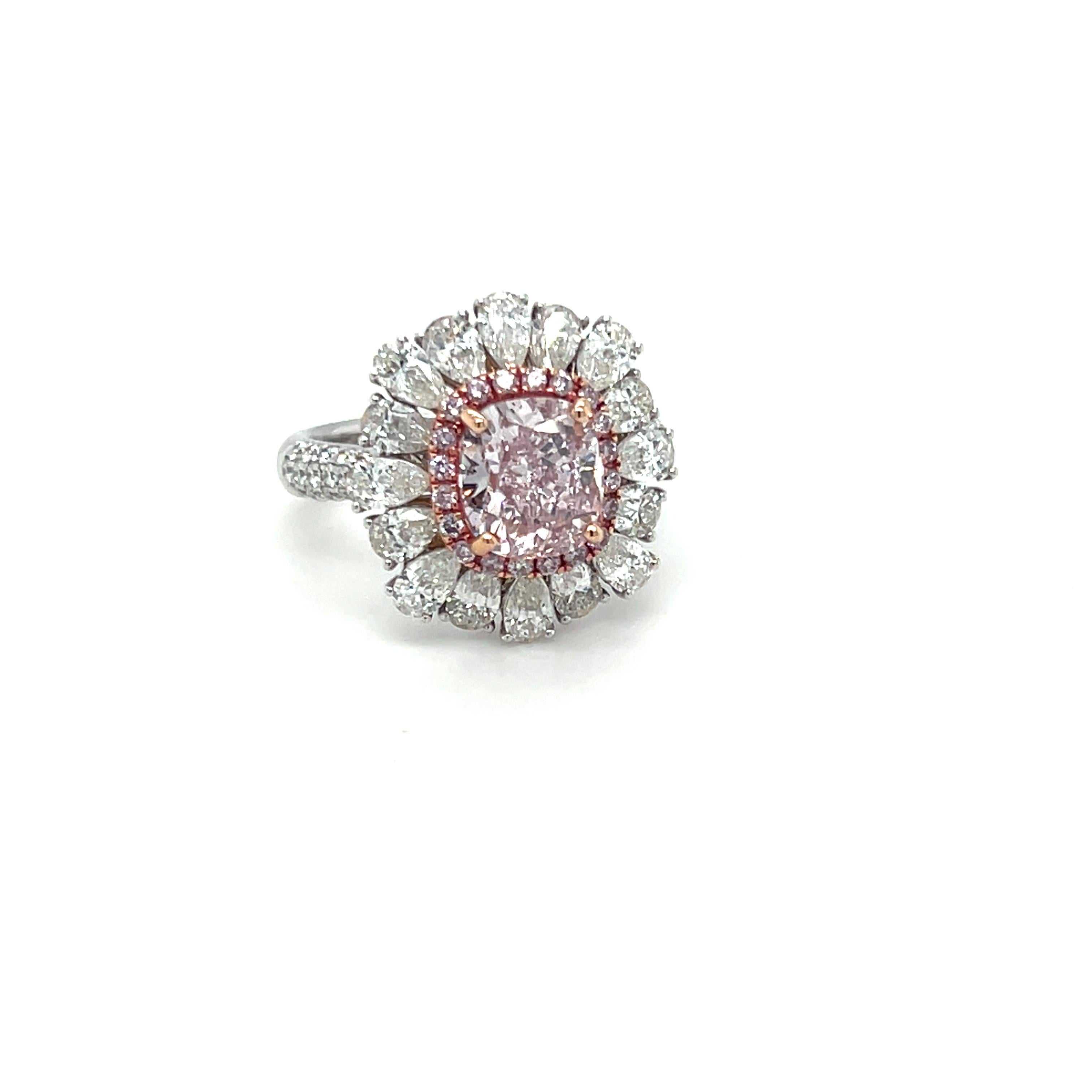 GIA Certified 2.55 Carat Cushion Cut Pinkish Purple Diamond Engagement  Ring For Sale 5