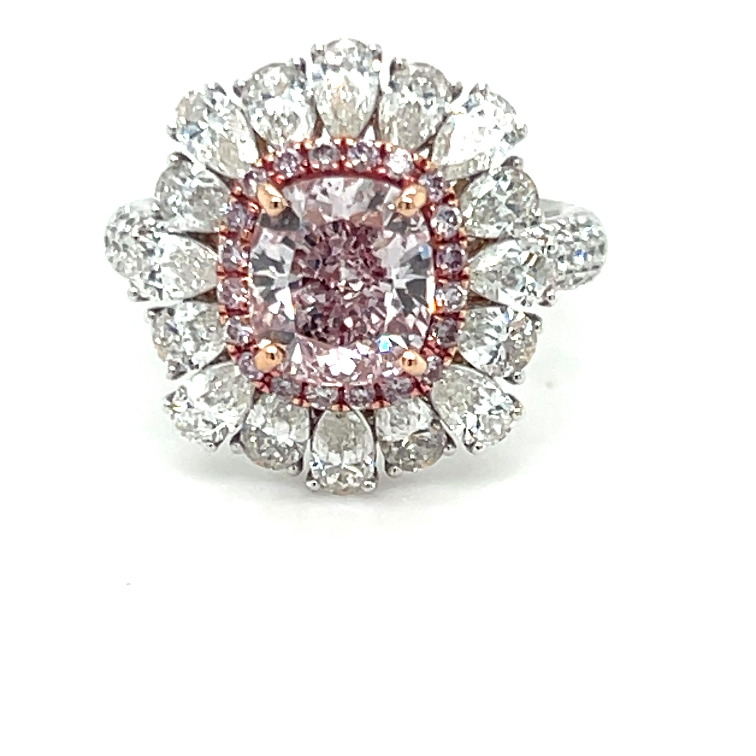 Artisan GIA Certified 2.55 Carat Cushion Cut Pinkish Purple Diamond Engagement  Ring For Sale