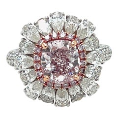 GIA Certified 2.55 Carat Cushion Cut Pinkish Purple Diamond Engagement  Ring