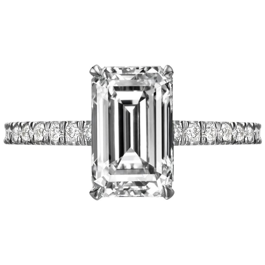 GIA Certified 2.55 Carat Emerald Cut Diamond Engagement Ring For Sale