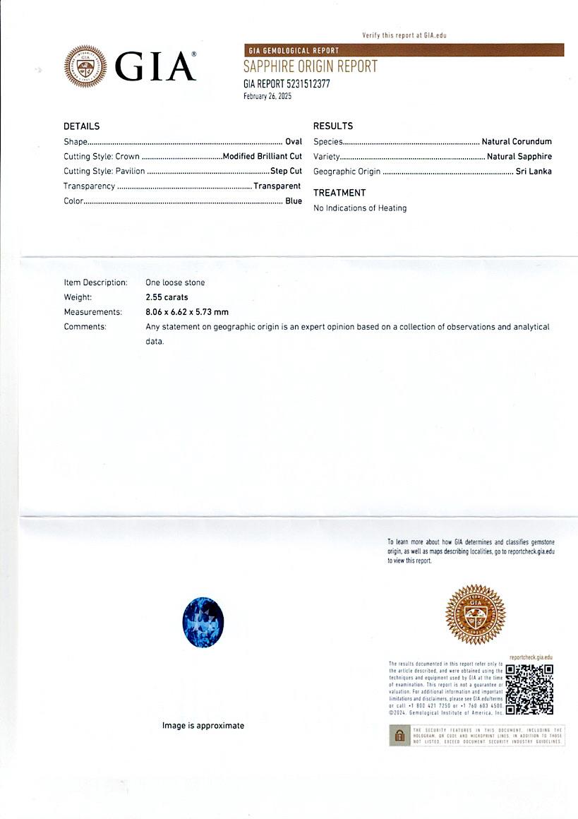 Donna Anello di fidanzamento a tre pietre con zaffiro ovale e diamante certificato GIA da 2,55 carati in vendita