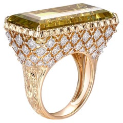 GIA-zertifizierter 25,58 Karat goldener Beryll und Diamantring aus 18 Karat Gelbgold