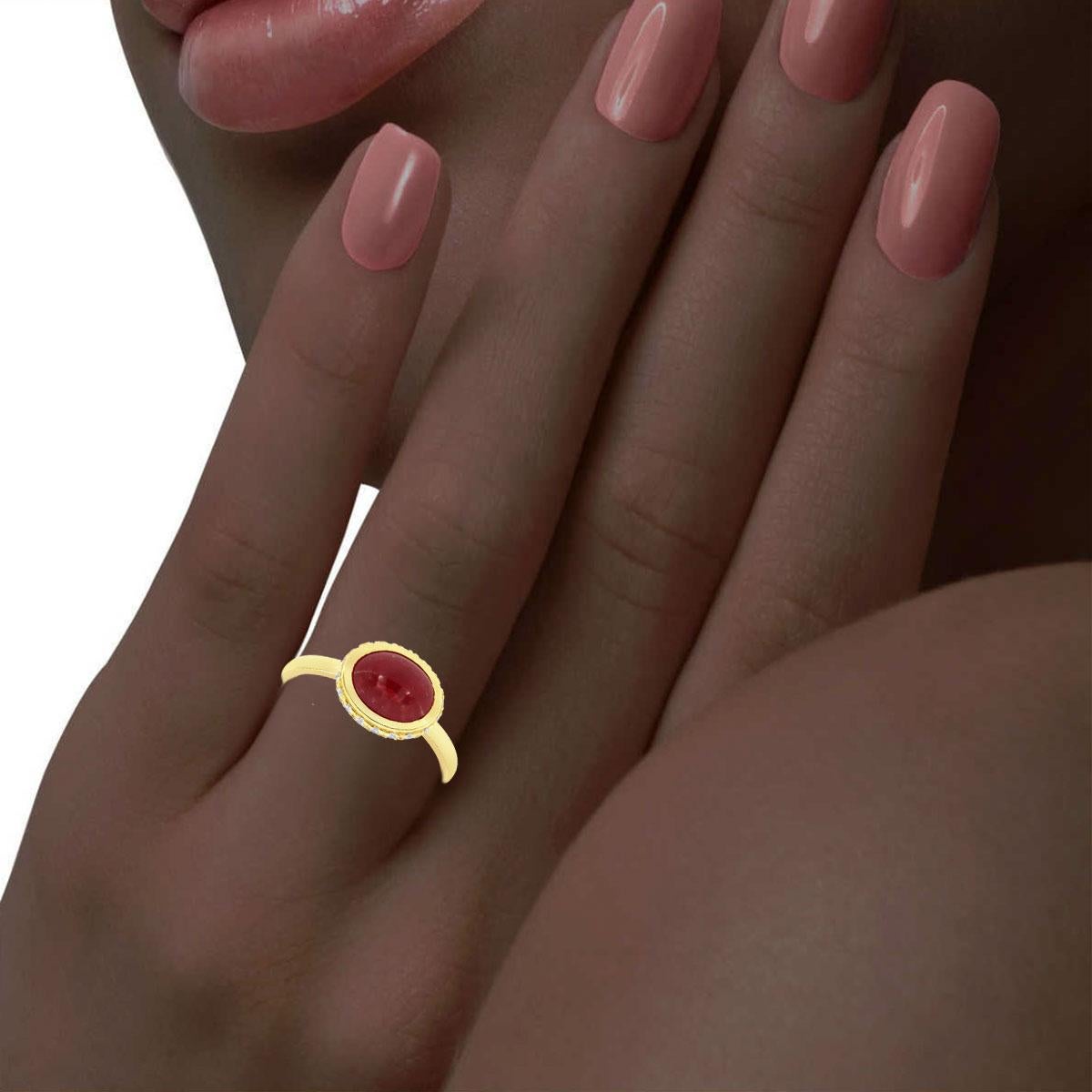 GIA Certified 2.56 Carat Cabochon Ruby & Diamond 18k Yellow Gold Ring For Sale 1