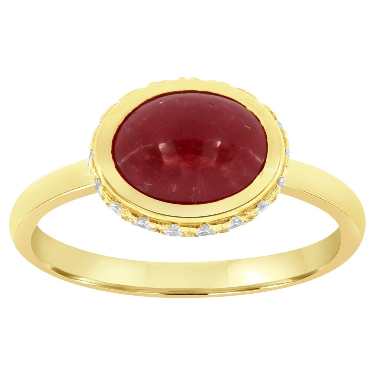 GIA Certified 2.56 Carat Cabochon Ruby & Diamond 18k Yellow Gold Ring For Sale