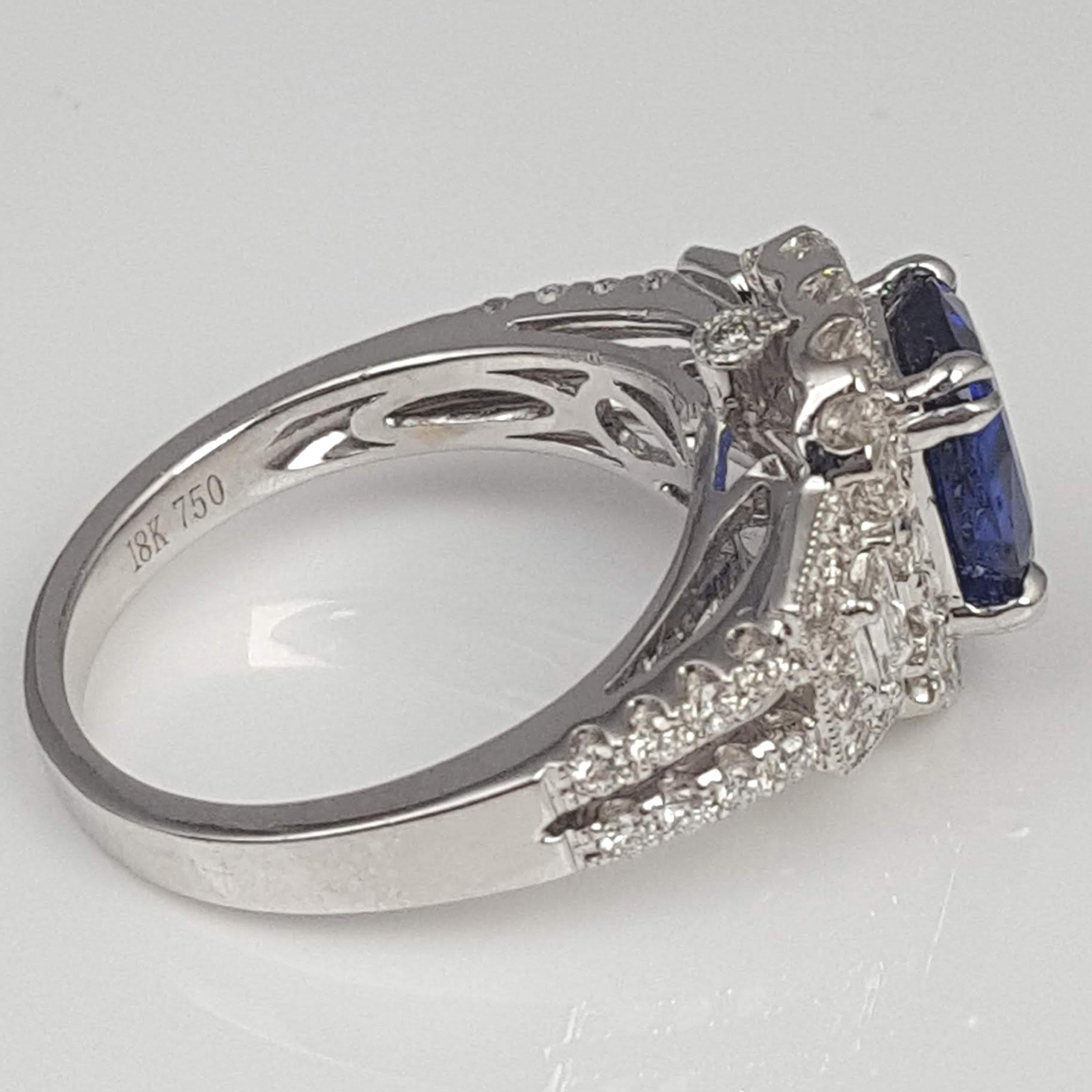 Women's DiamondTown GIA Certified 2.56 Carat Cushion Cut Ceylon Sapphire Ring