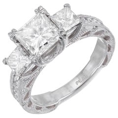 GIA Certified 2.56 Carat Diamond Platinum Three-Stone Engagement Ring