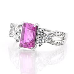 GIA Certified 2.56 Carat Natural Pink Sapphire and Diamond Ring Set in Platinum