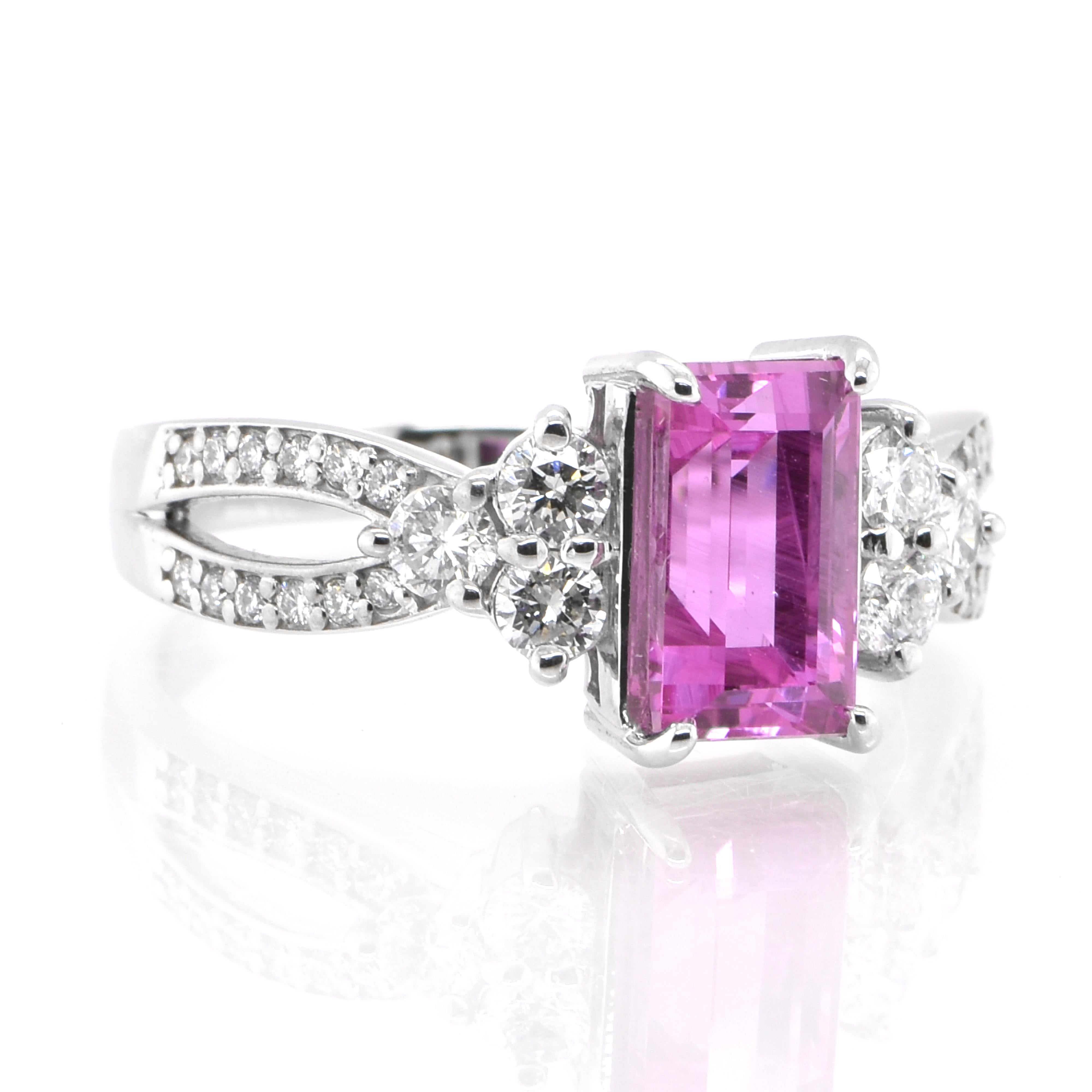Modern GIA Certified 2.56 Carat Natural Pink Sapphire and Diamond Ring Set in Platinum