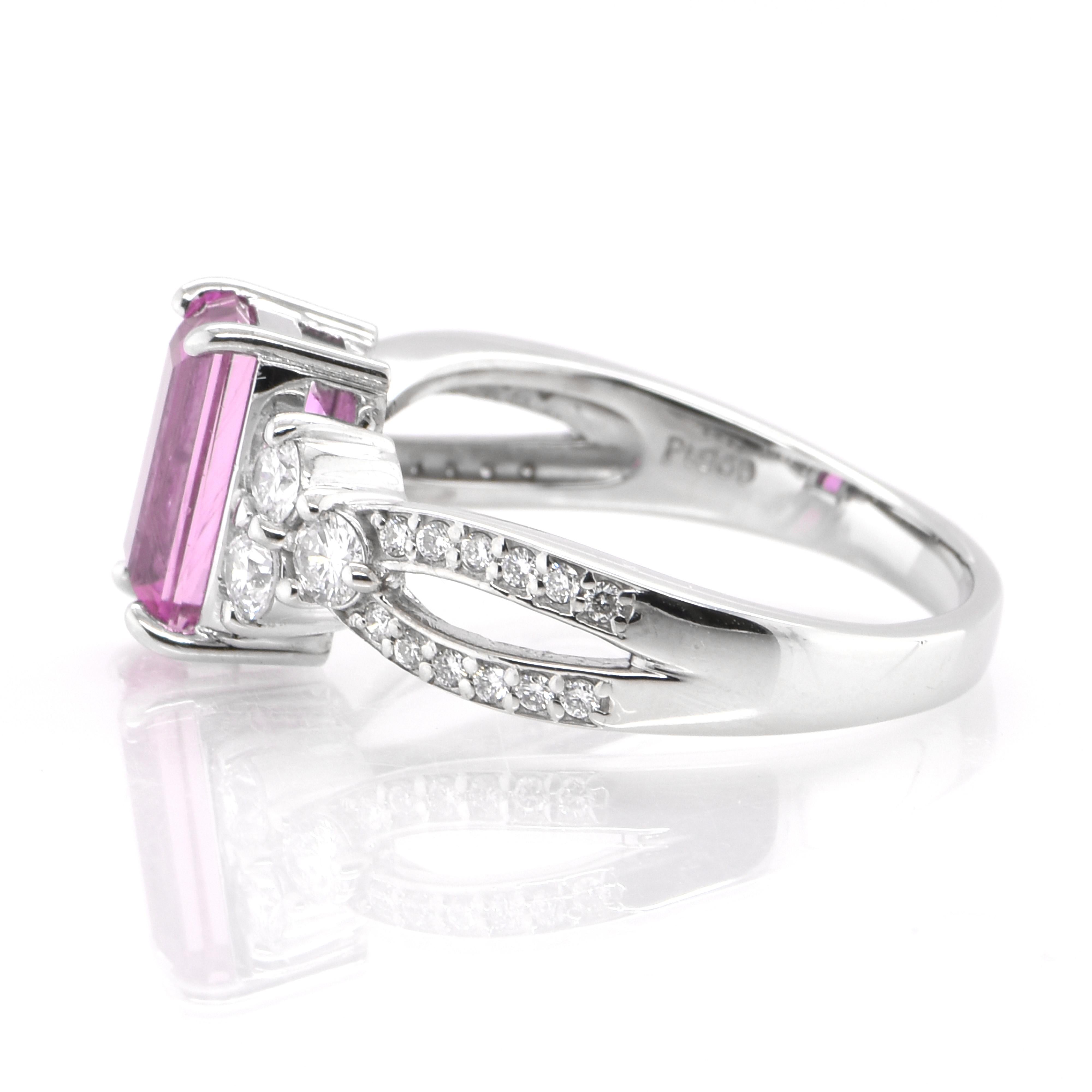 Octagon Cut GIA Certified 2.56 Carat Natural Pink Sapphire and Diamond Ring Set in Platinum