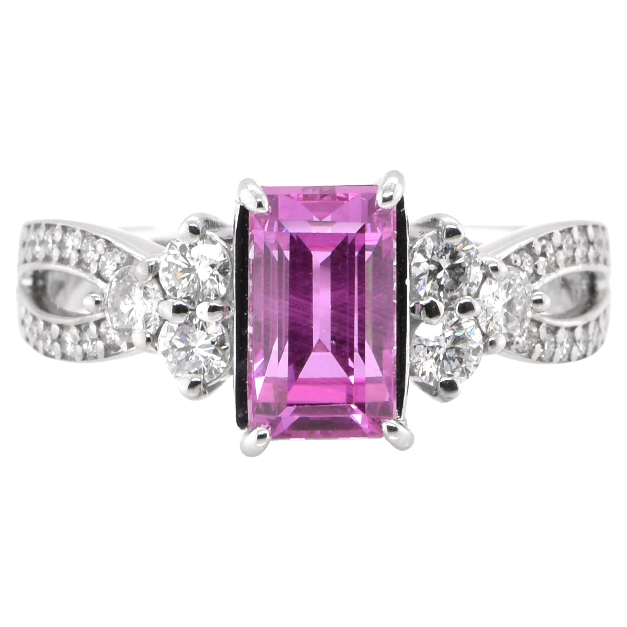GIA Certified 2.56 Carat Natural Pink Sapphire and Diamond Ring Set in Platinum