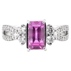 GIA Certified 2.56 Carat Natural Pink Sapphire and Diamond Ring Set in Platinum