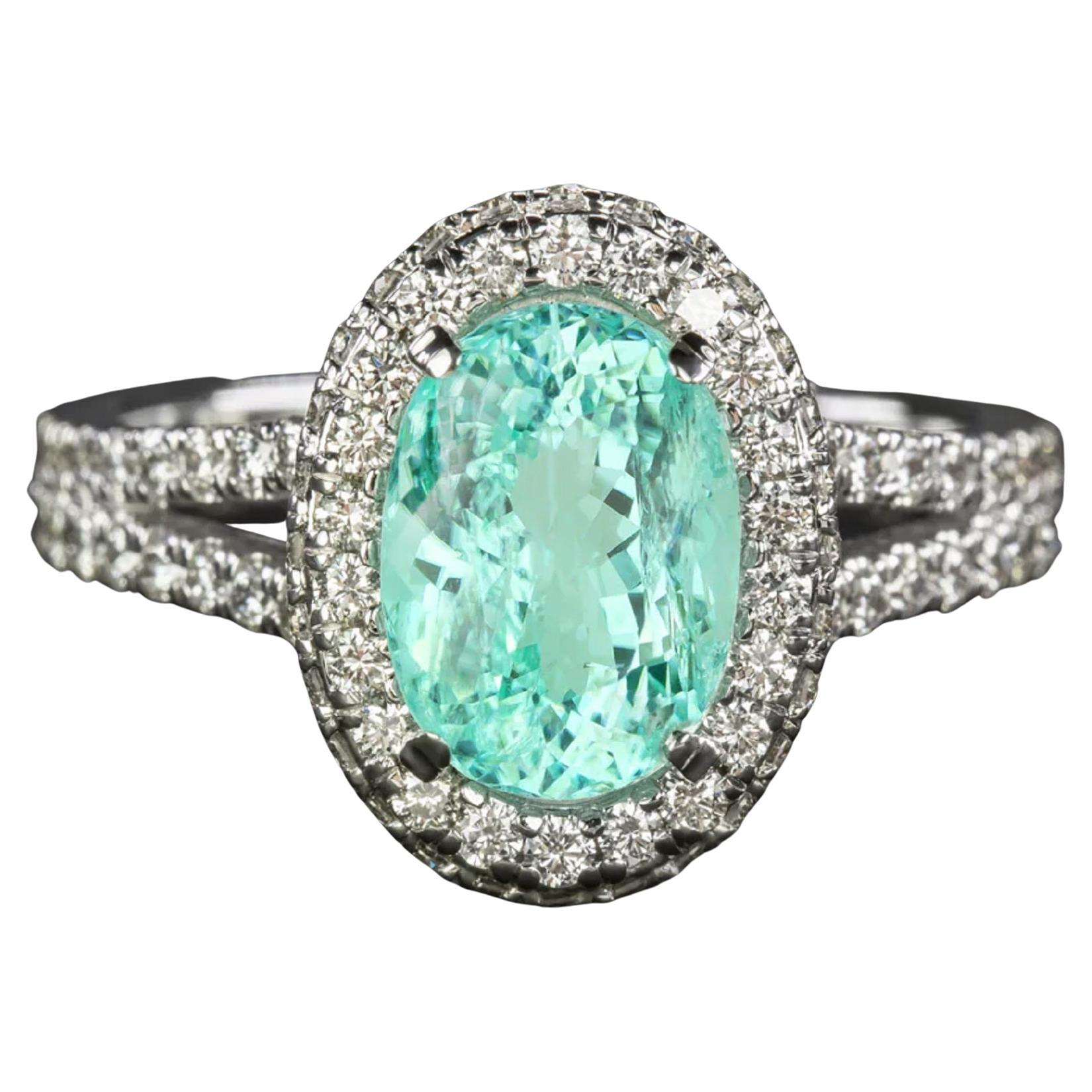 GIA Certified 2.56 Carat Paraiba Tourmaline Diamond Pave Ring