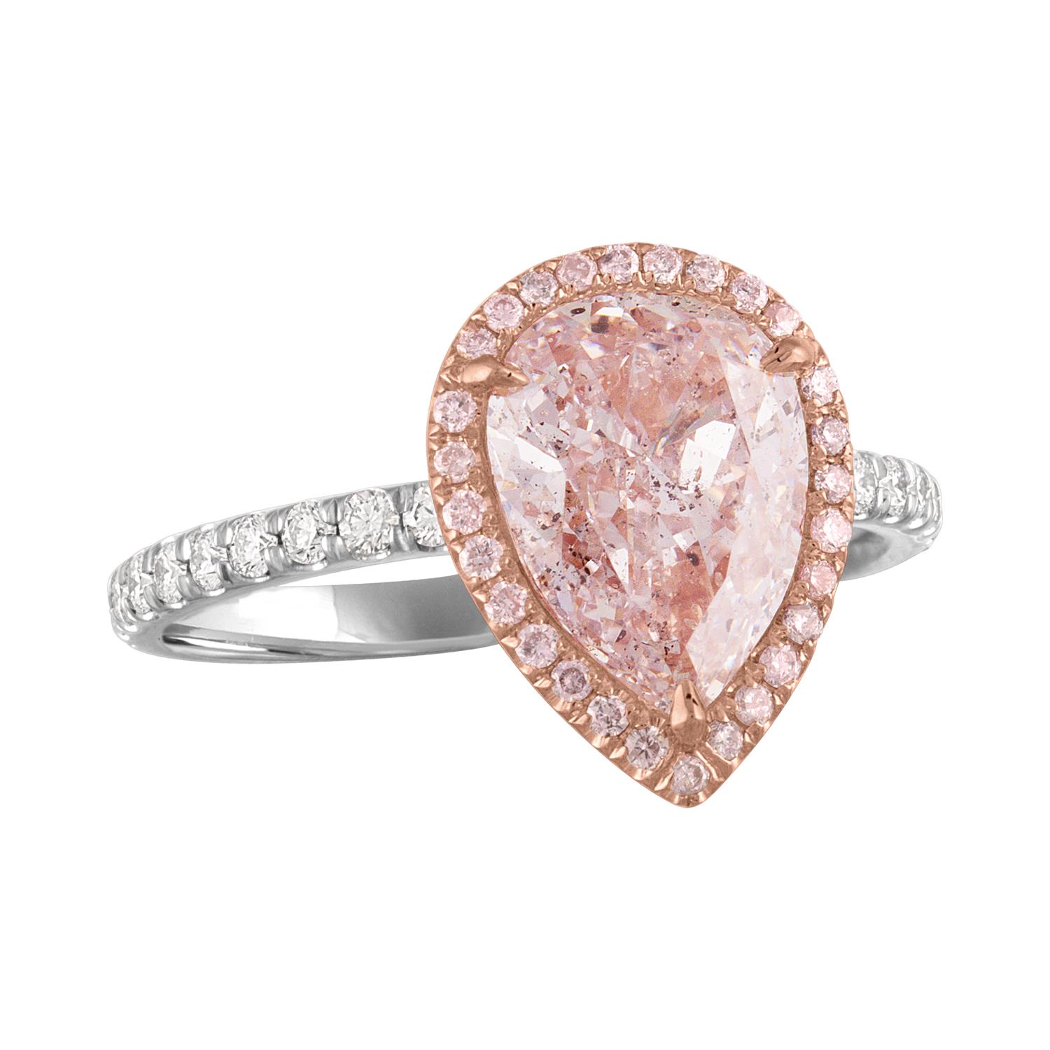 Contemporary GIA Certified 2.56 Carat Pear Shape as Fancy Light Purplish Pink Set in Two-Tone