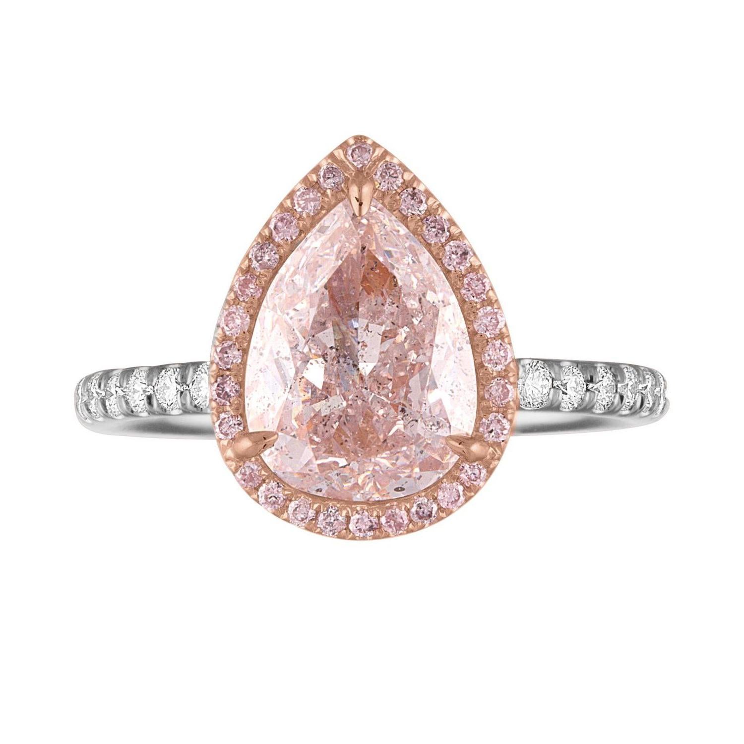 GIA Certified 2.56 Carat Pear Shape as Fancy Light Purplish Pink Set in Two-Tone In New Condition In New York, NY