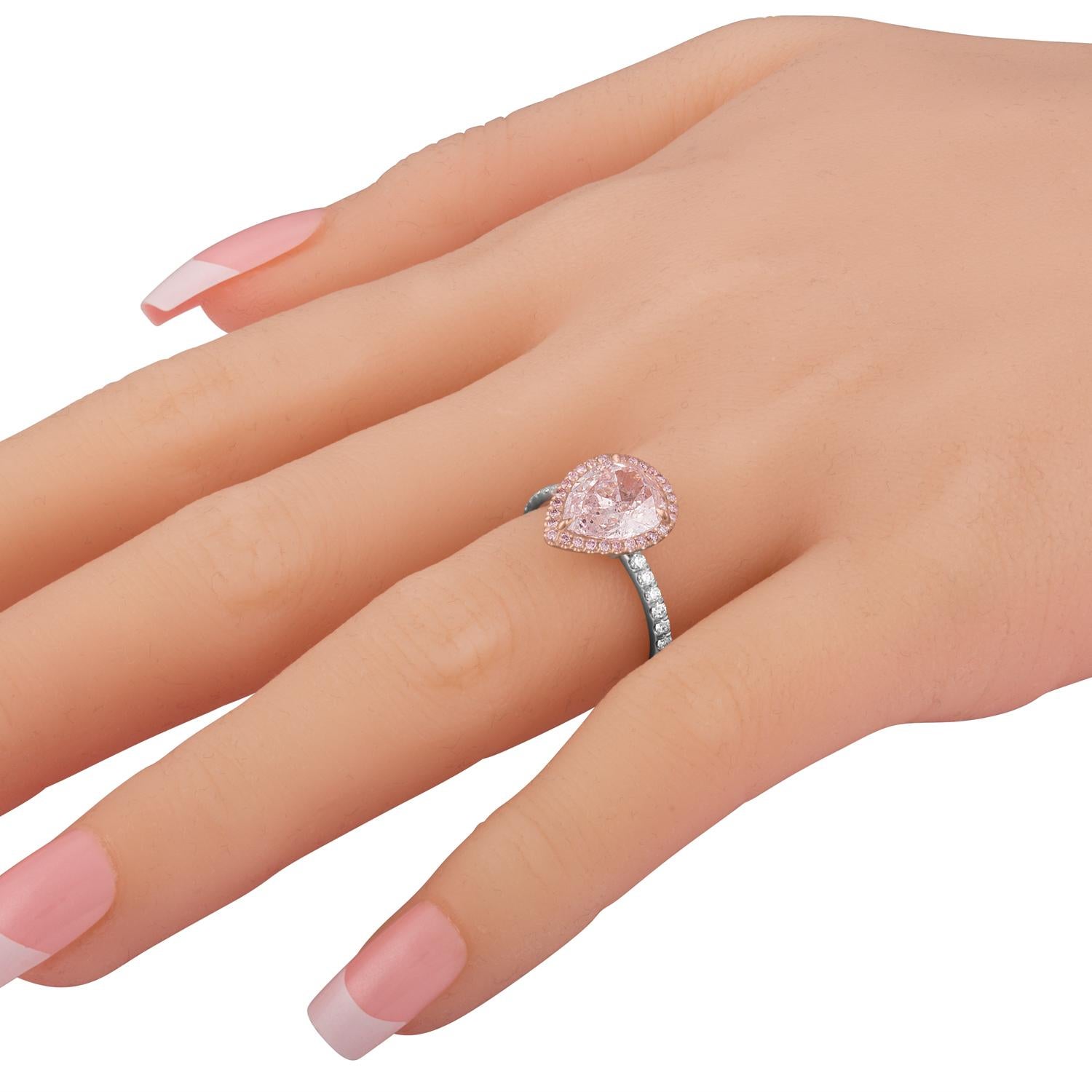 GIA Certified 2.56 Carat Pear Shape as Fancy Light Purplish Pink Set in Two-Tone 2