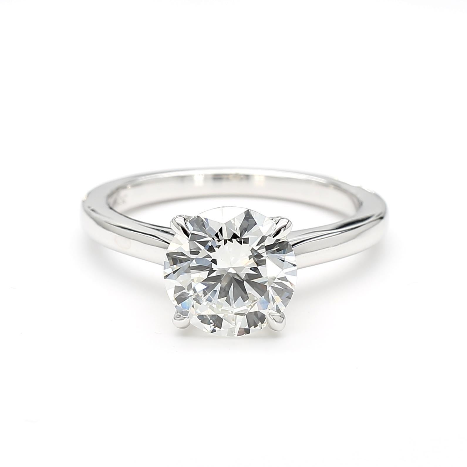 Bague solitaire cathédrale certifiée GIA de 2,56 carats de diamants taillés en rond en vente 6