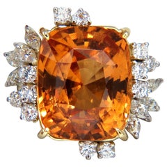 GIA Certified 25.66 Carat Natural Orange Hessonite Garnet Diamonds Ring 18 Karat