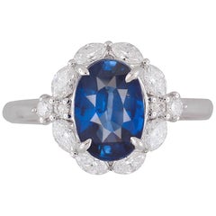 DiamondTown GIA Certified 2.57 Carat Oval Cut Ceylon Sapphire and Diamond Ring