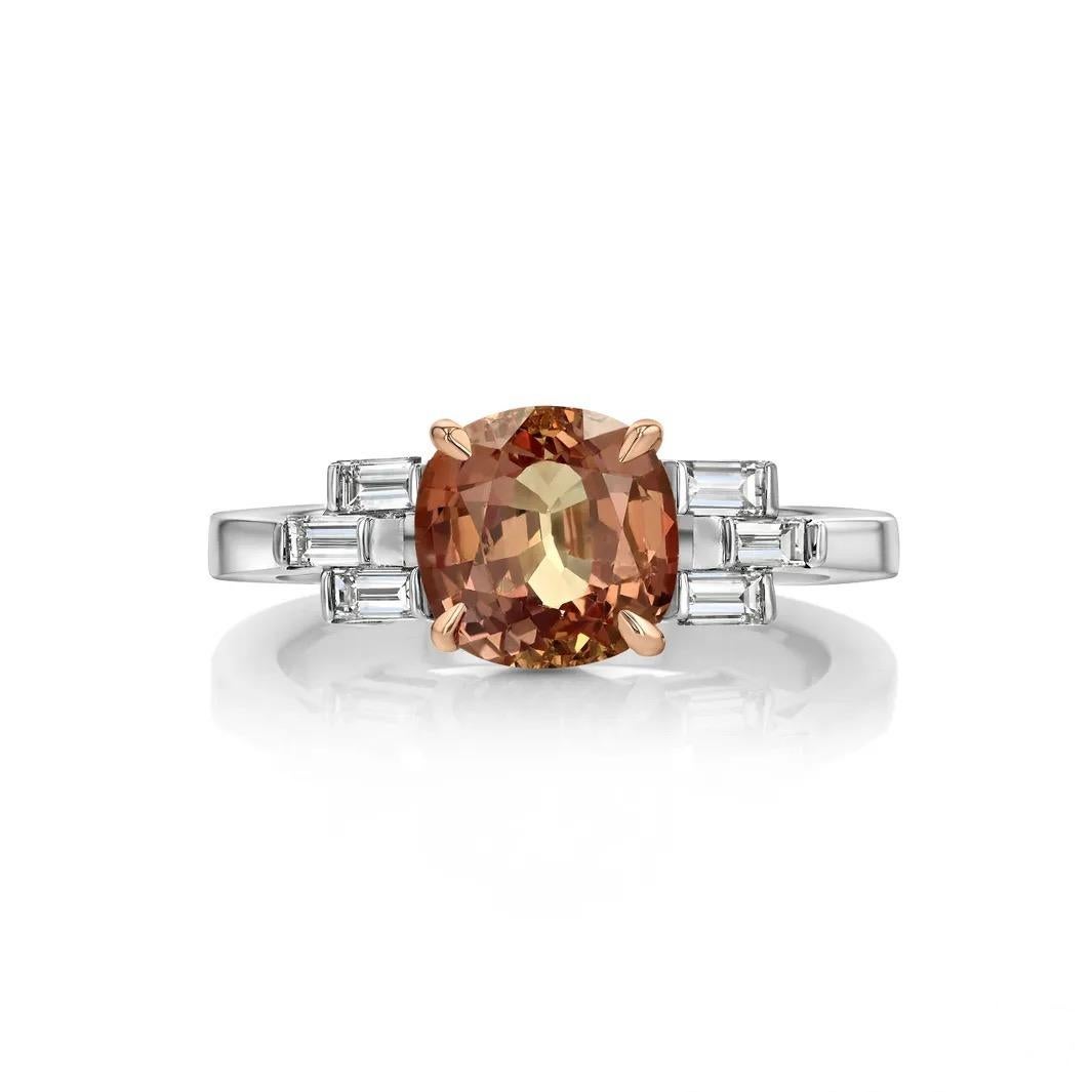 Antique Cushion Cut 2.57ct cushion-cut Padparadscha Sapphire ring. GIA certified. For Sale