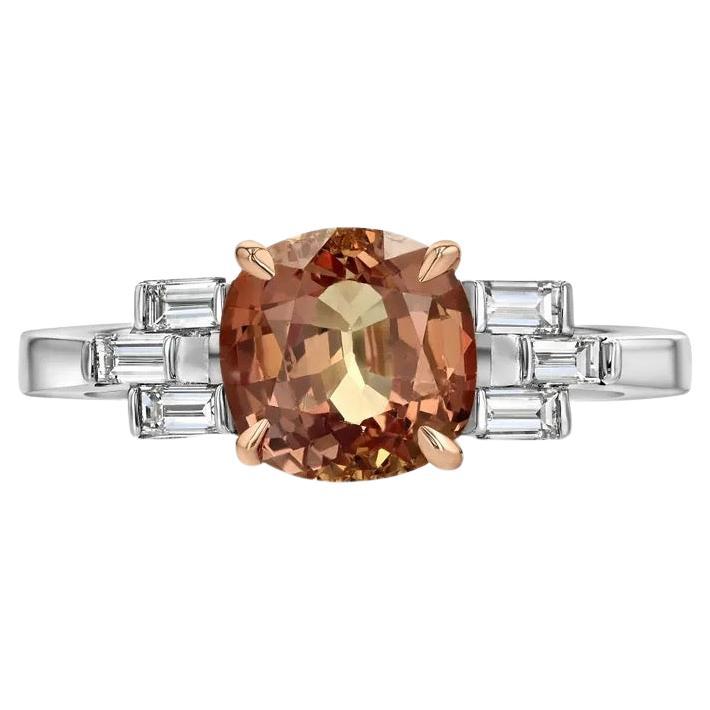 2.57ct cushion-cut Padparadscha Sapphire ring. GIA certified. For Sale