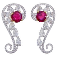 GIA Certified 2.58 Carat Pigeon Blood Burma No Heat Ruby Diamond Stud Earrings