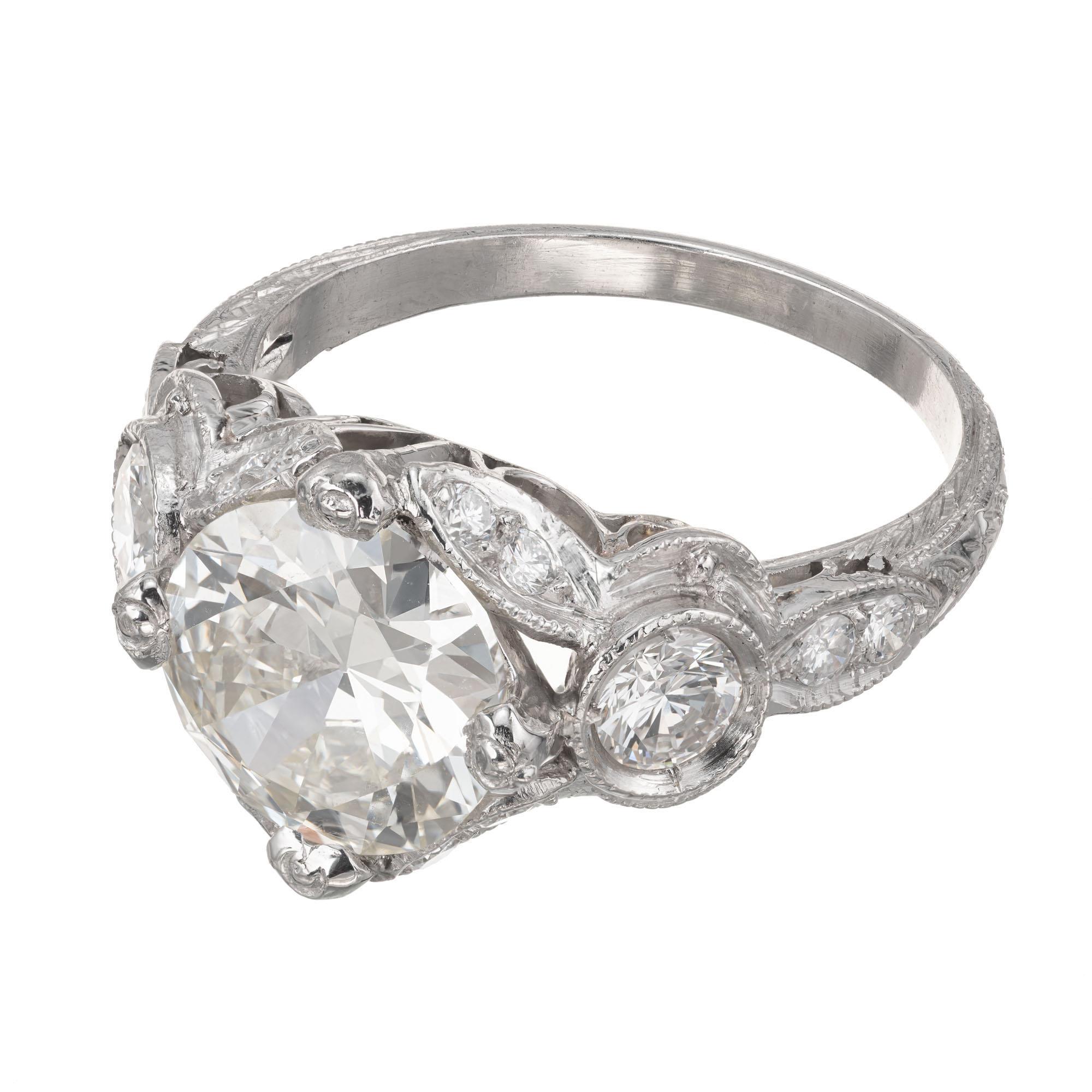 Round Cut GIA Certified 2.59 Carat Diamond Open Work Platinum Art Deco Engagement Ring