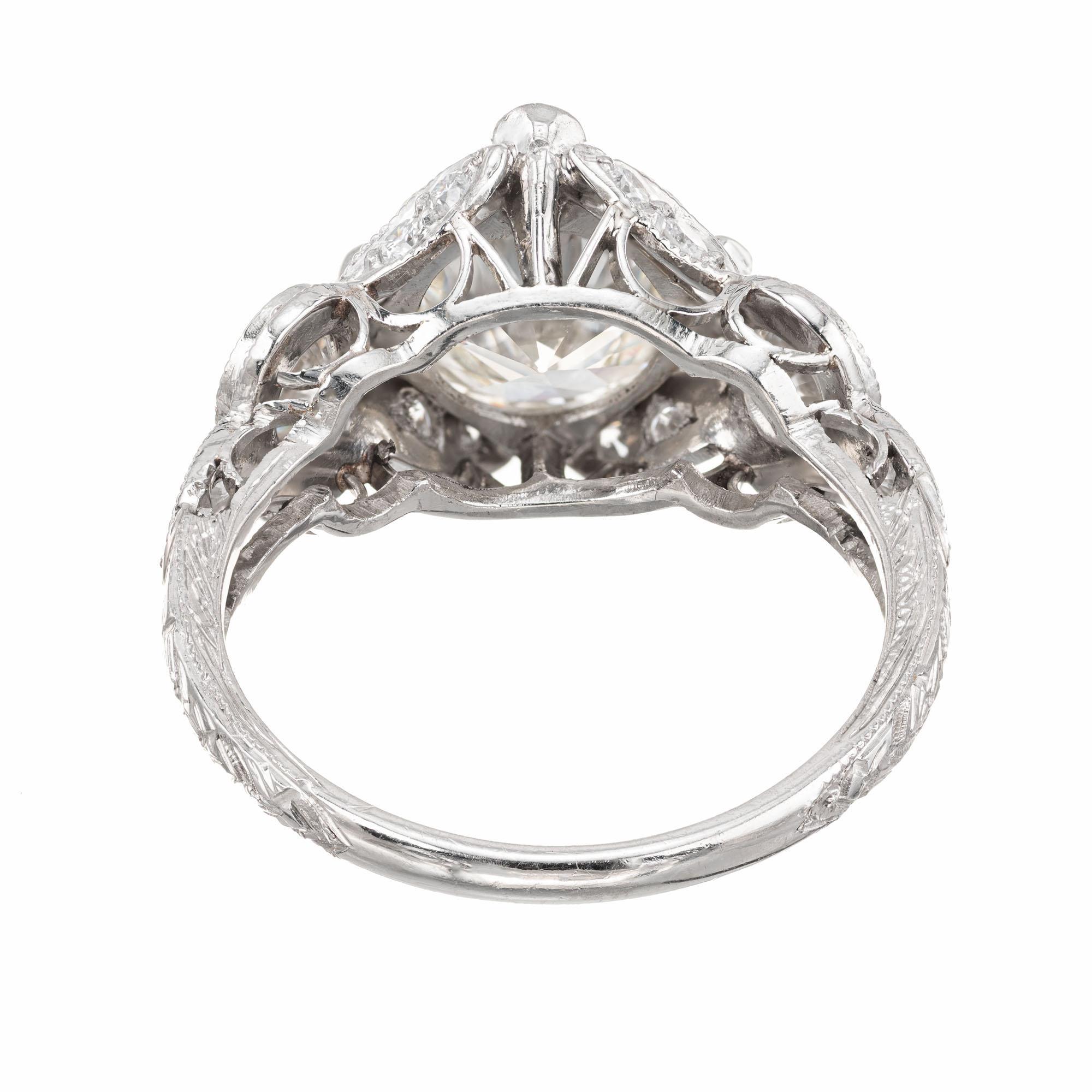 GIA Certified 2.59 Carat Diamond Open Work Platinum Art Deco Engagement Ring 1
