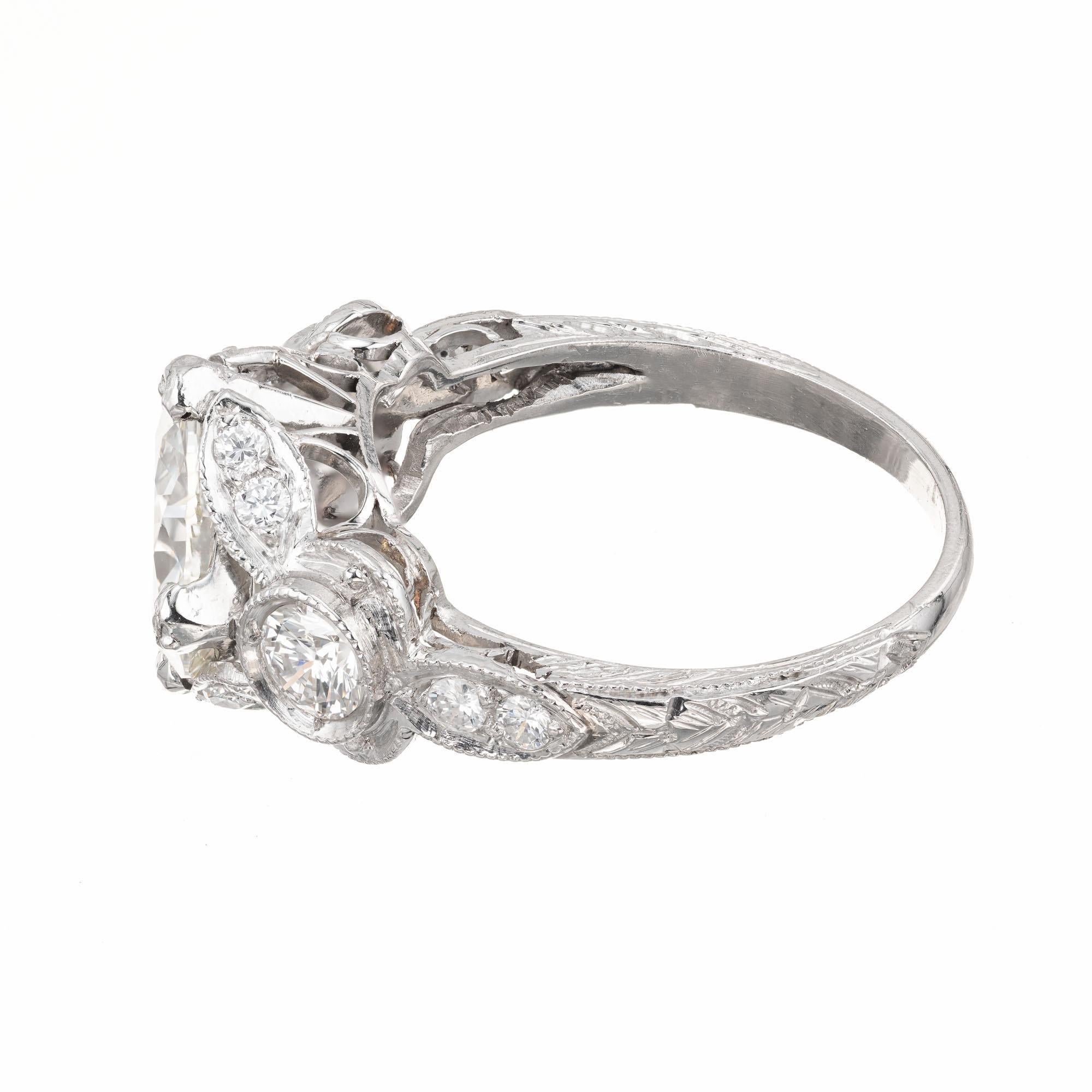 GIA Certified 2.59 Carat Diamond Open Work Platinum Art Deco Engagement Ring 2