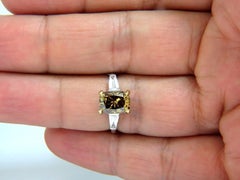 GIA Certified 2.59 Carat Fancy Yellow Brown Diamond Ring Platinum