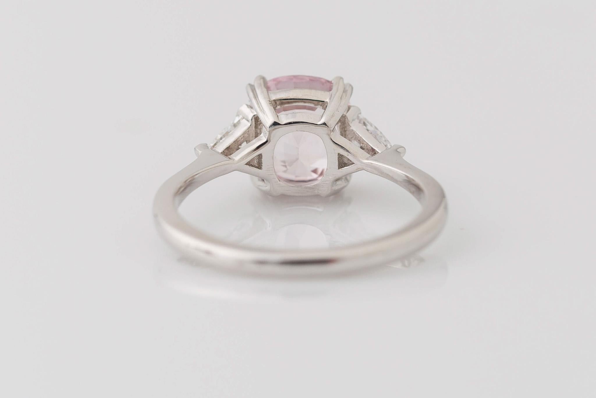GIA Certified 2.59 Ct. Natural Pink Sapphire 3-Stone Diamond Engagement Ring In New Condition In Los Angeles, CA